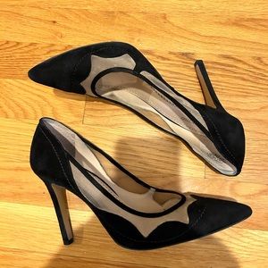 Pour la Victoire suede black heels cut outs with mesh